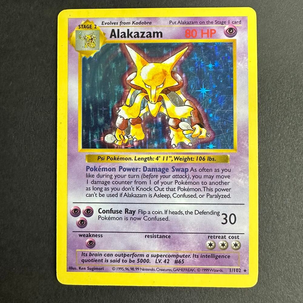 Pokemon TCG Alakazam Base Set Shadowless 001/102 Holo Rare MP/LP